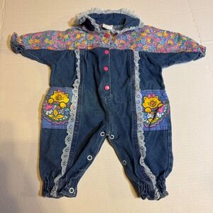 90s Y2k Rare Cotton Candy Baby Denim Jumpsuit Romper‎ Pastel Cute Cat 6-9 Months
